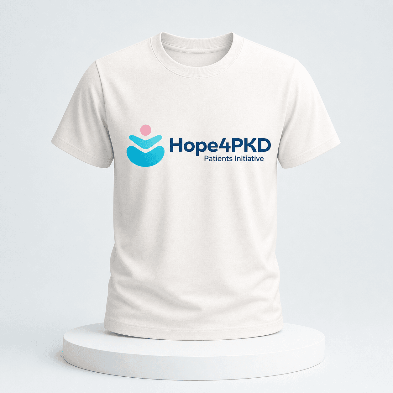 Mock-up of a cream t-shirt carrying the Hope4PKD logo and wordmark.